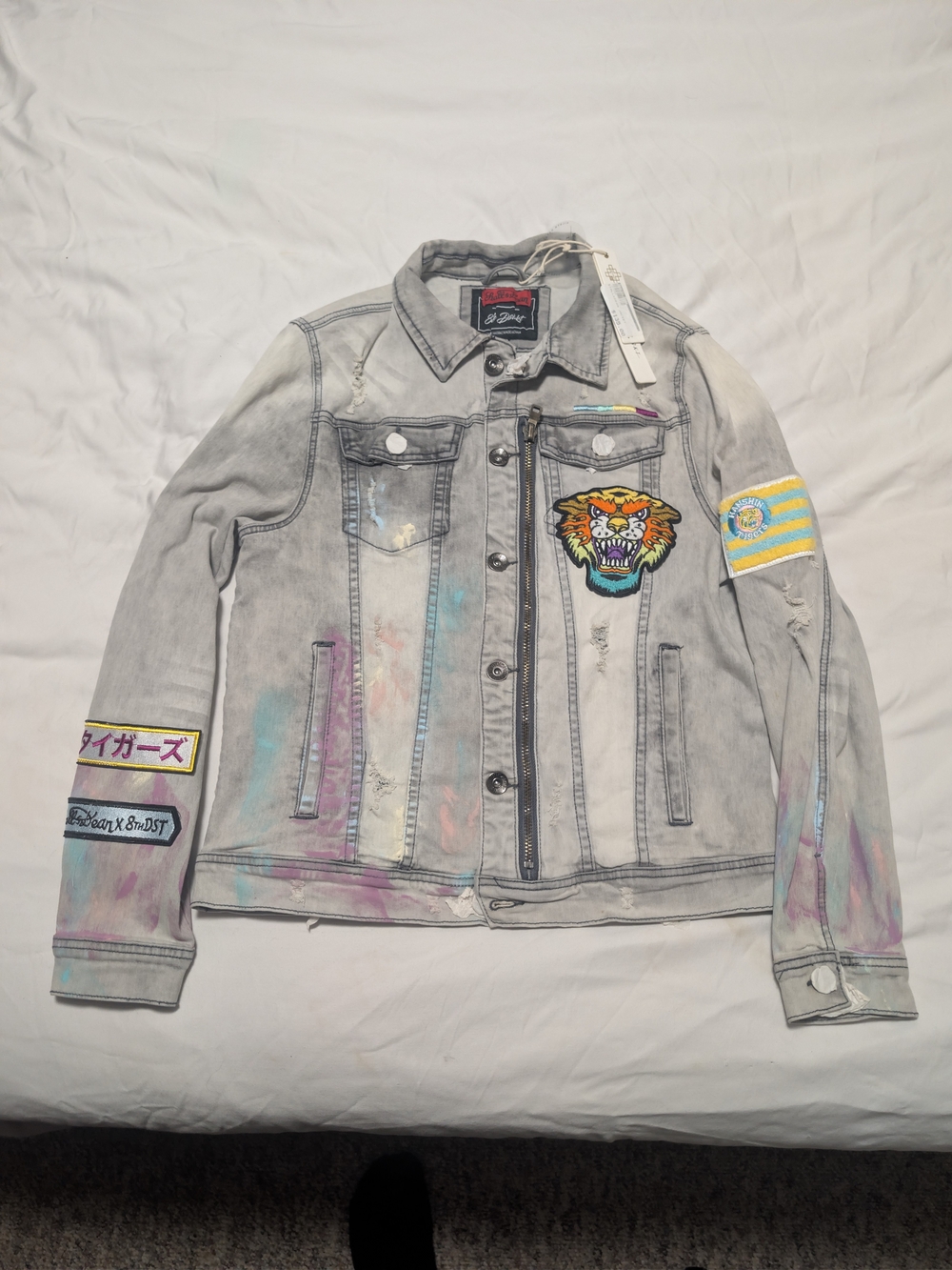 NWT Stall & Dean x 8th District Osaka Tigers Denim Jacket Men’s M Grey Graphic